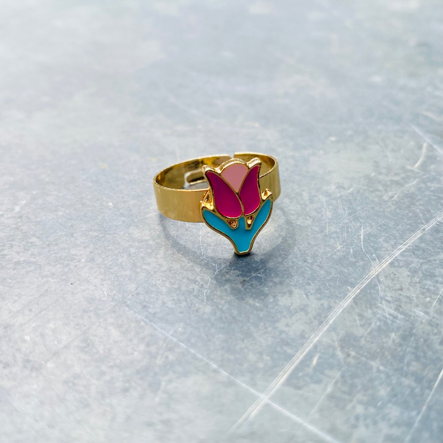 Adjustable Tulip Flower Ring Gold