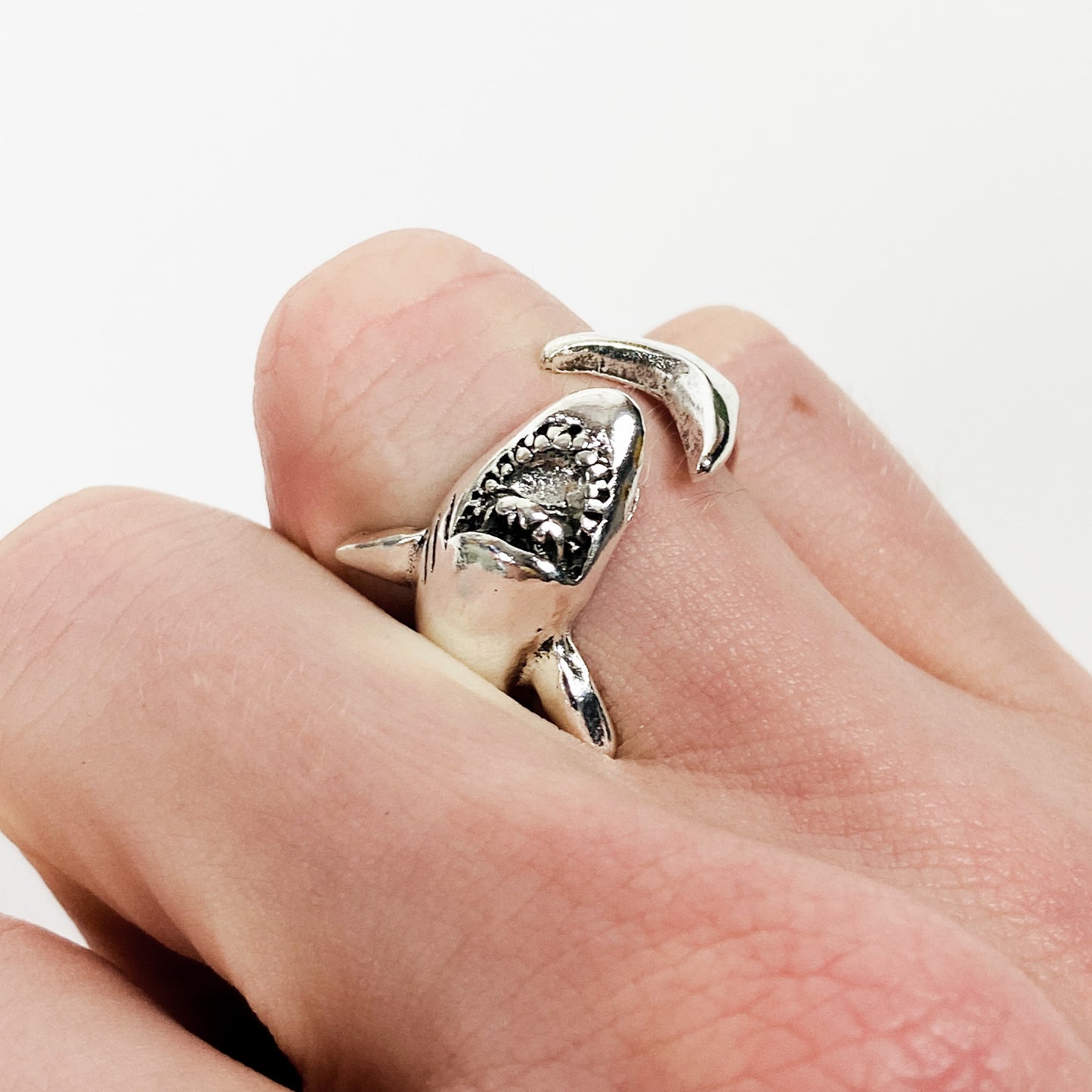 Vintage Retro Adjustable Shark Ring Silver