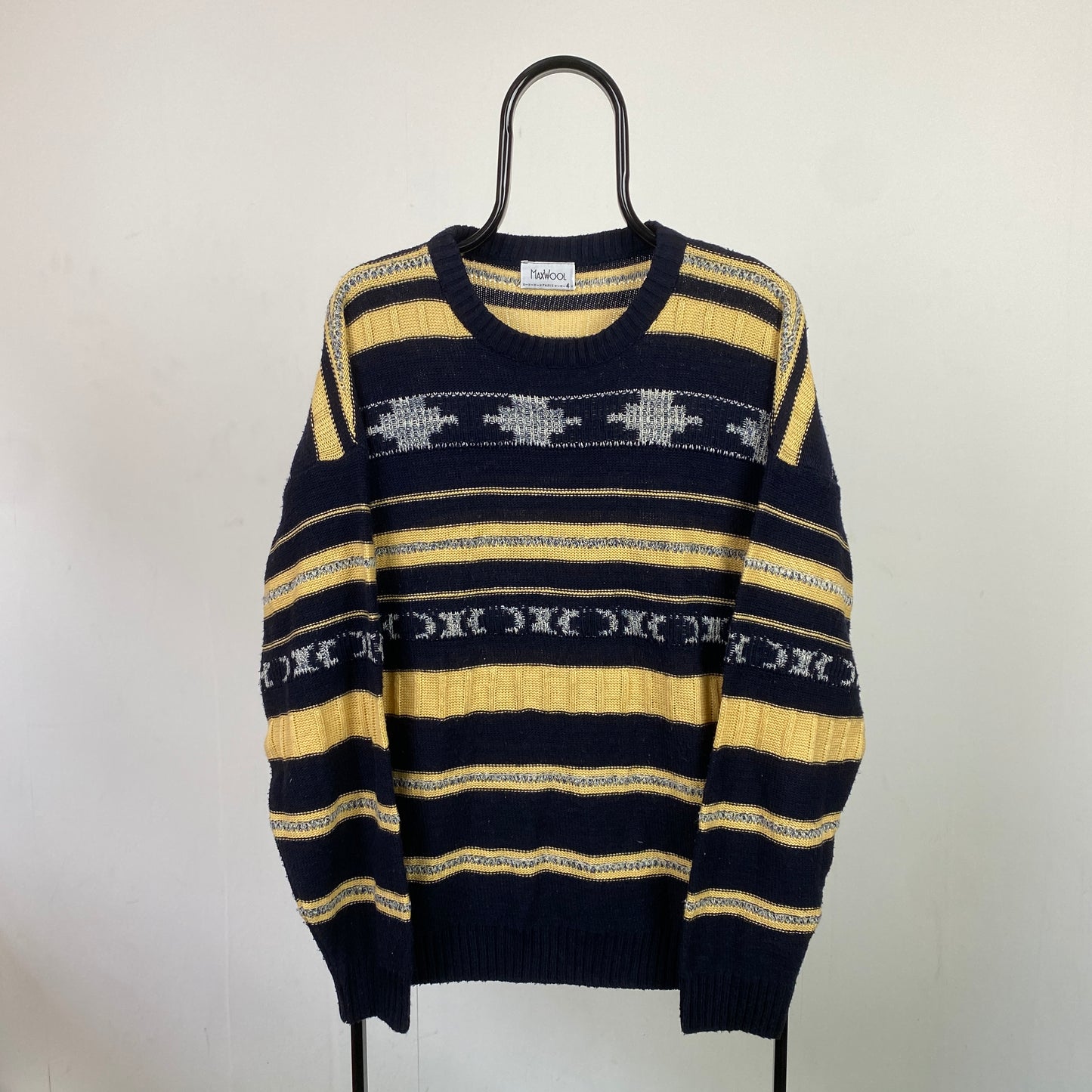 Retro Chunky Knit Sweatshirt Blue Large