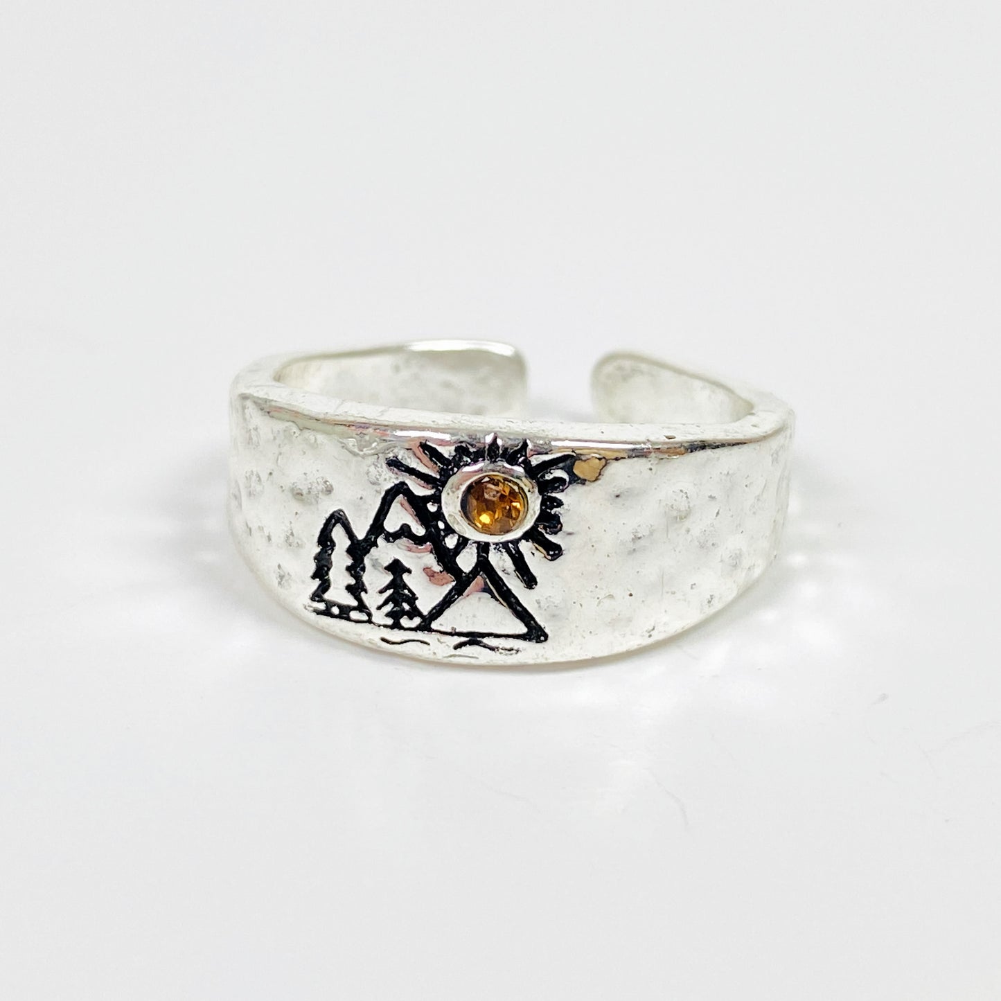 Vintage Retro Adjustable Mountain Ring Silver