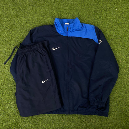 00s Nike T90 Piping Tracksuit Set Jacket + Joggers Blue XL