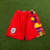 Retro 90s Umbro England Football Shorts Red XS