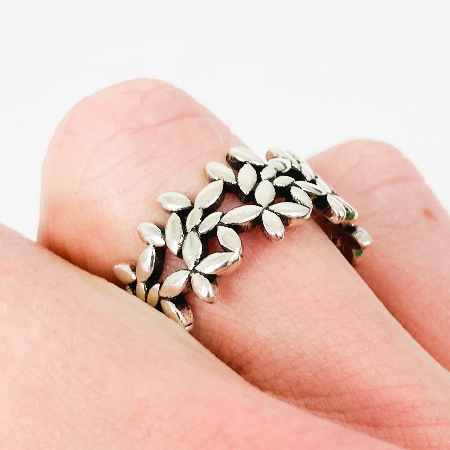 Vintage Adjustable Cluster Leaf Ring Silver