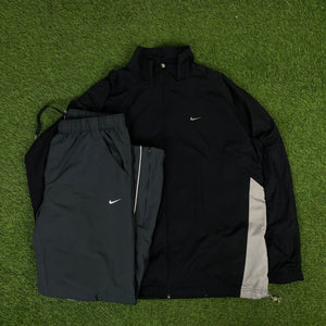 00s Nike Piping Tracksuit Set Jacket + Joggers Grey XL
