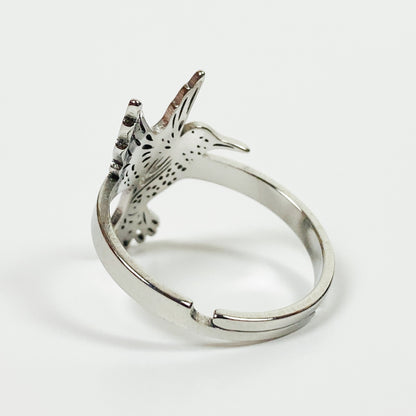 Retro Adjustable Hummingbird Ring Silver