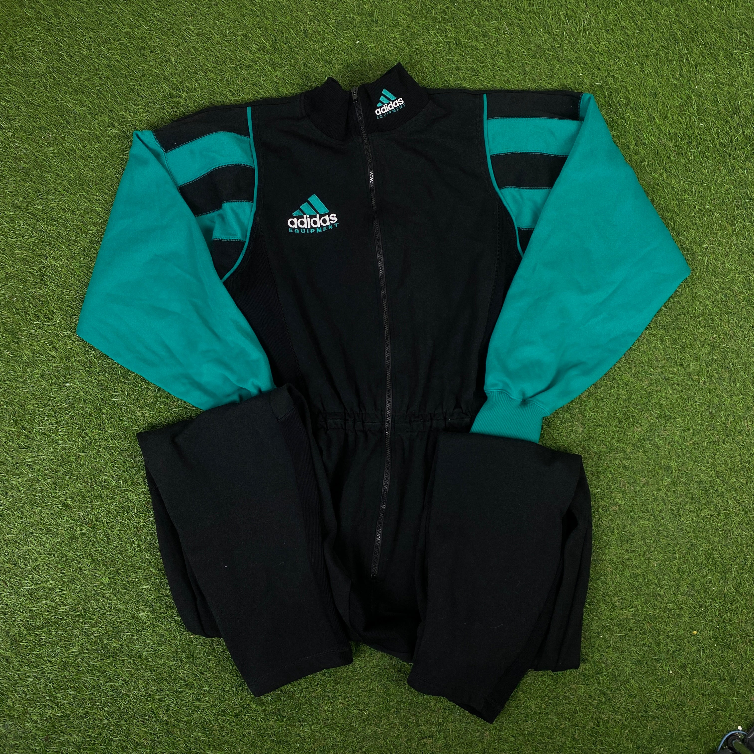 90s Adidas Equipment Ski Suit Tracksuit Jacket + Joggers Set Black Large