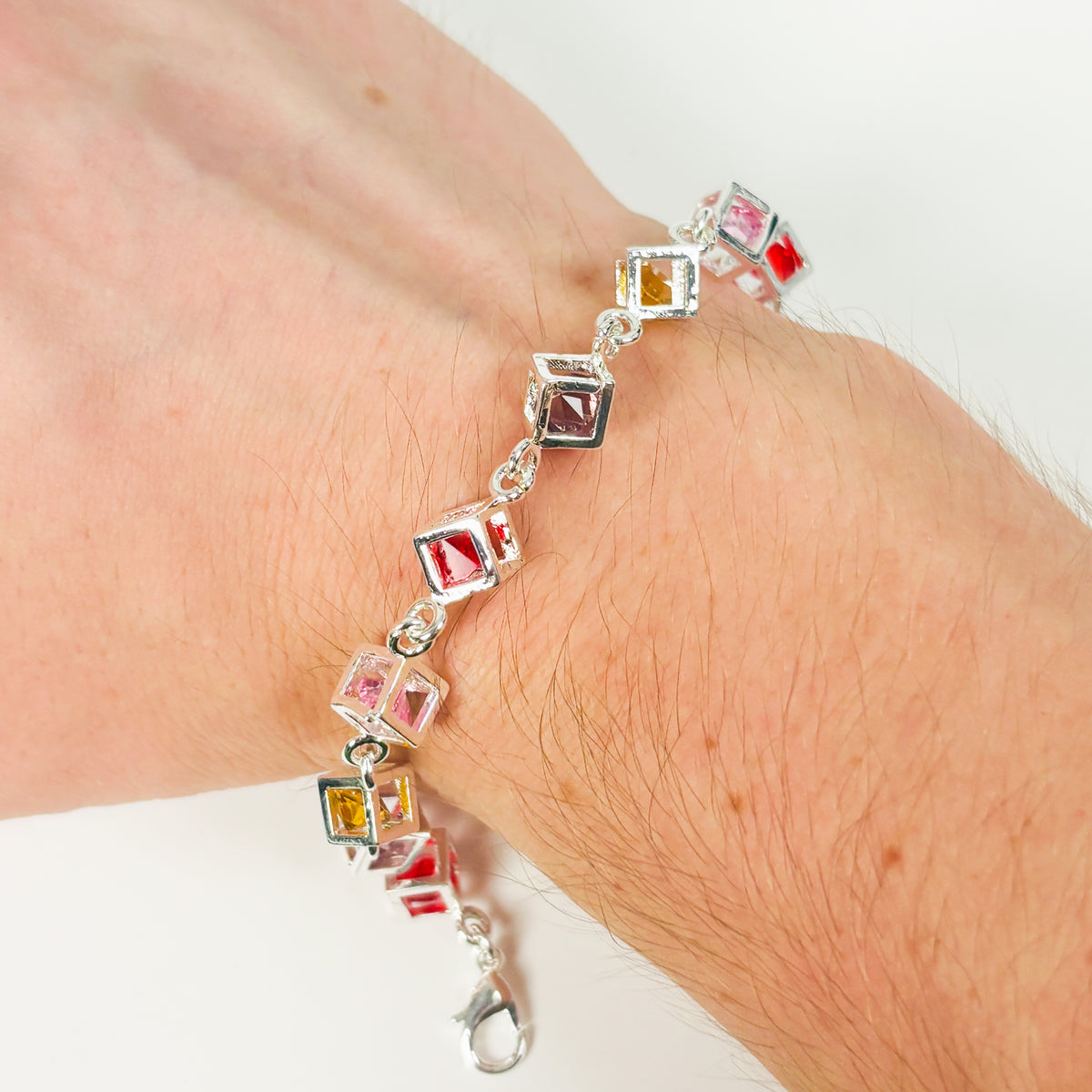 Vintage Gemstone Box Bracelet .925 Silver