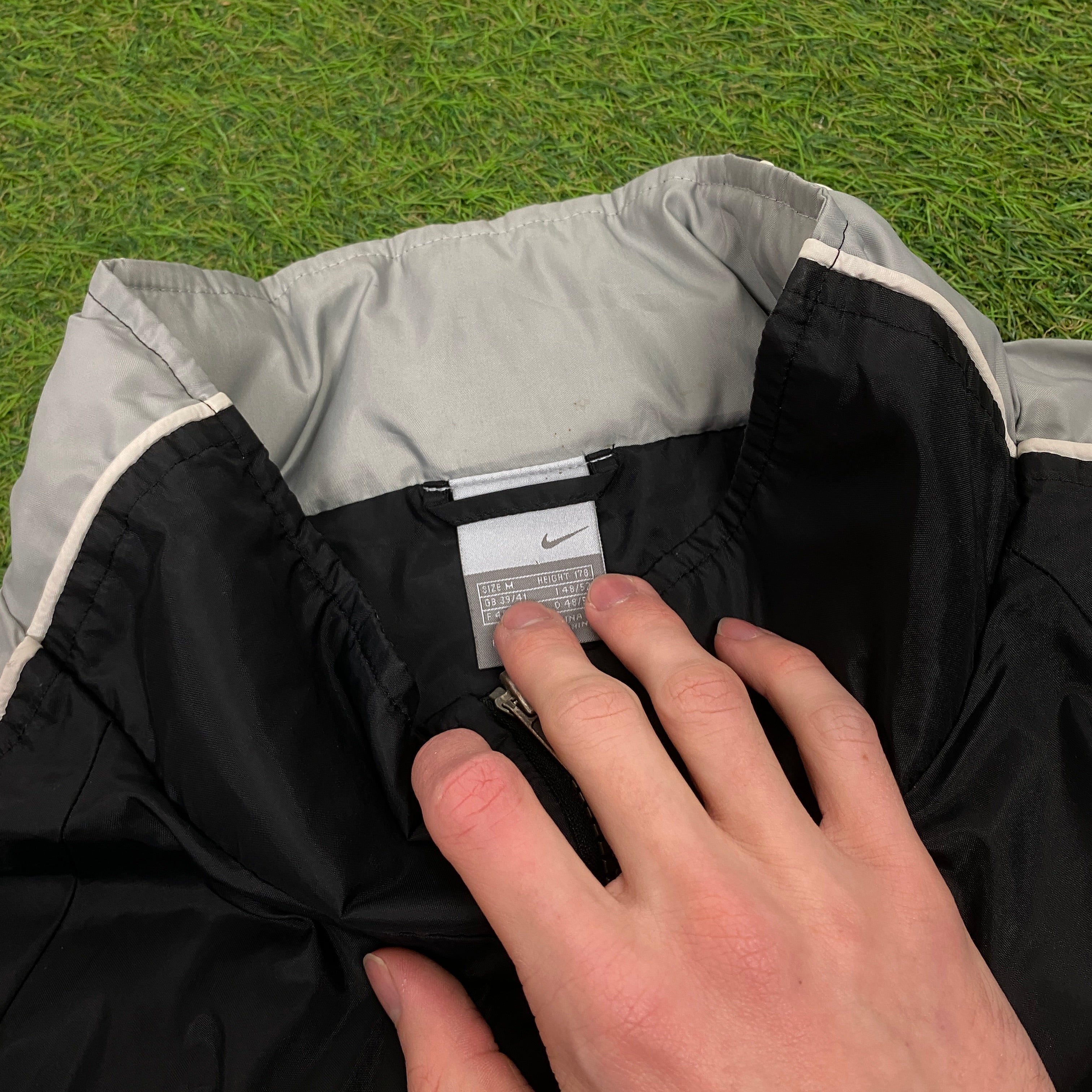 90s Nike Piping Windbreaker Jacket + Joggers Set Black Medium