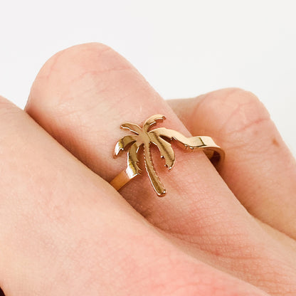 Retro Adjustable Palm Tree Ring Rose Gold