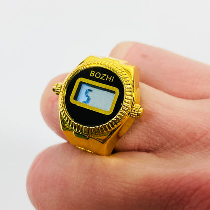 Retro Adjustable Digital Watch Ring Gold