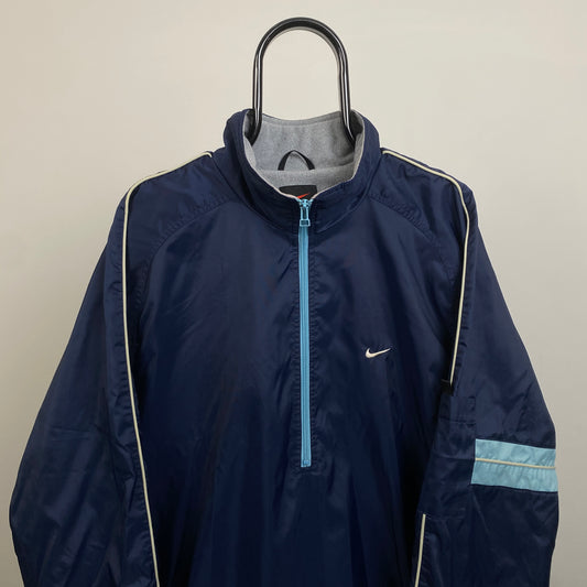 90s Nike Fleece Lined Windbreaker Jacket Blue XL