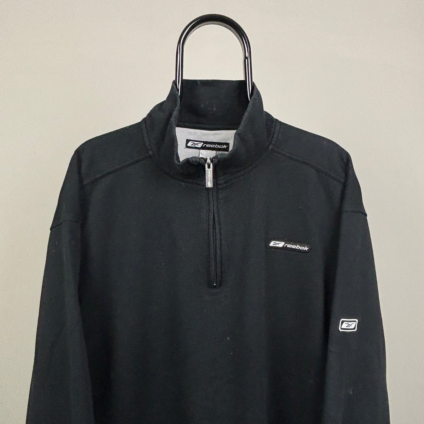 00s Reebok 1/4 Zip Sweatshirt Black Large