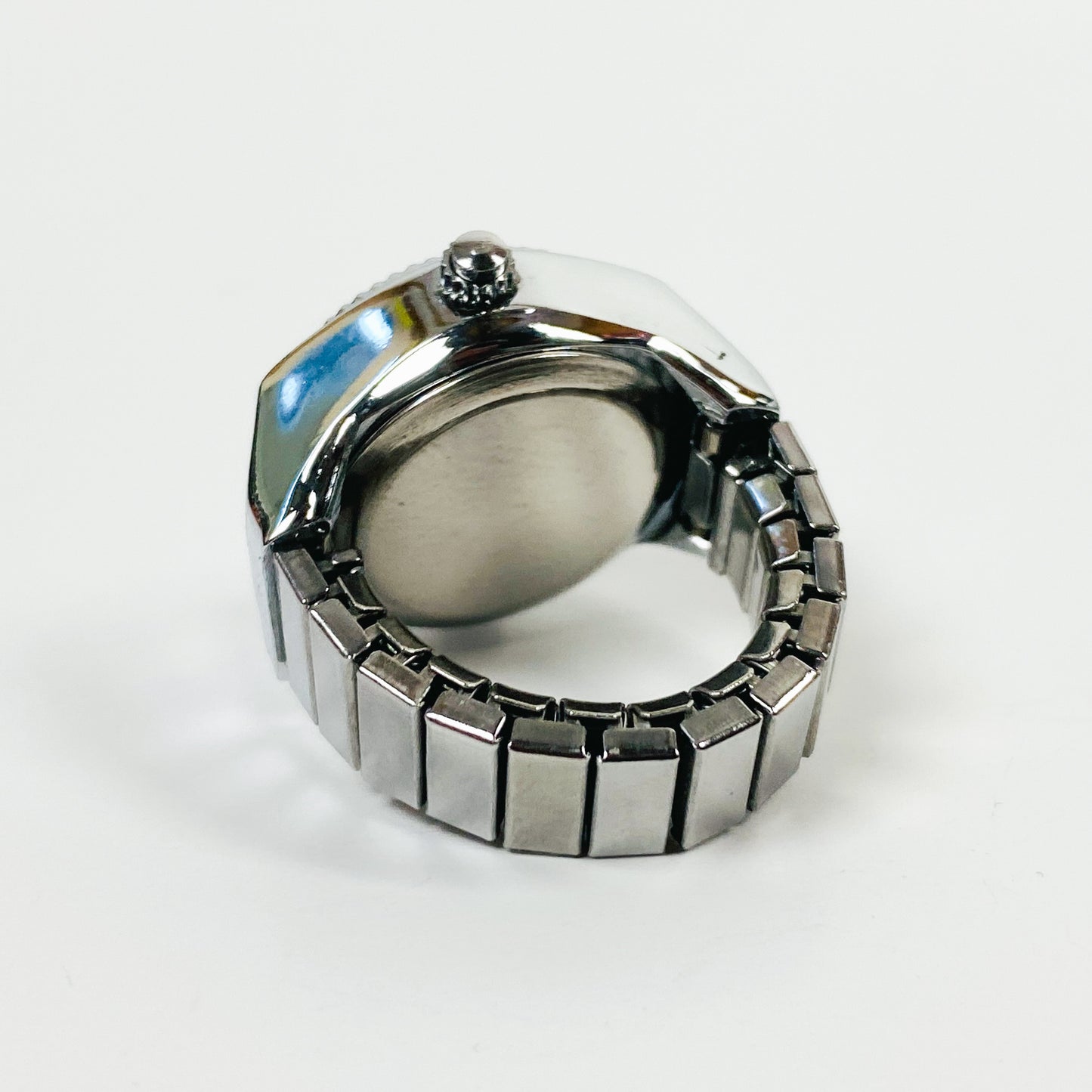 Retro Adjustable Digital Watch Ring Silver Blue