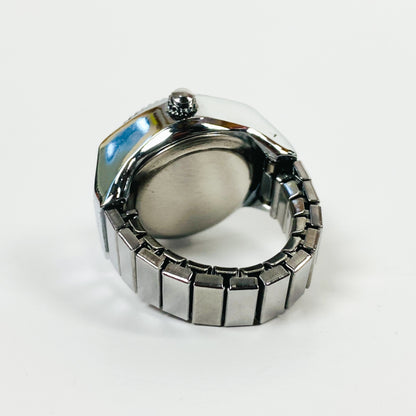 Retro Adjustable Digital Watch Ring Silver Blue