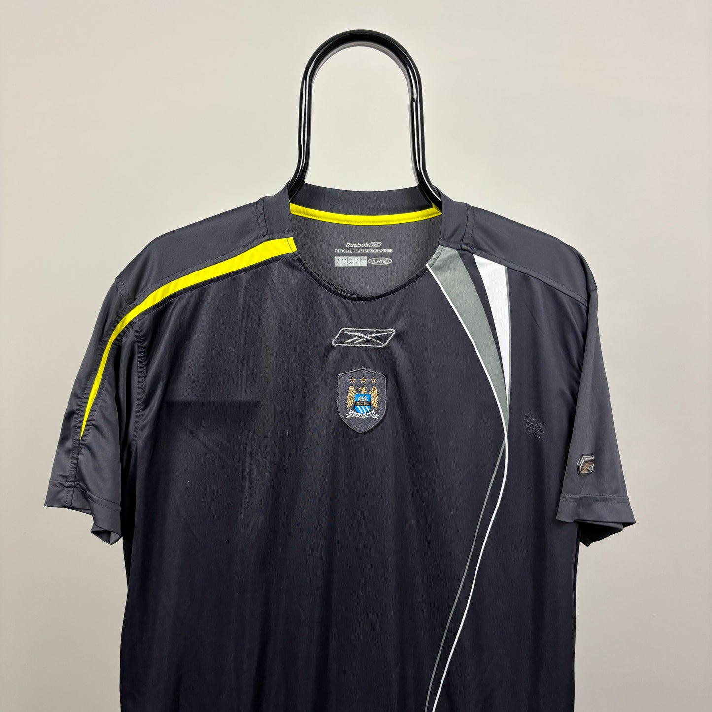 00s Reebok Manchester City Football Shirt T-Shirt Grey Medium