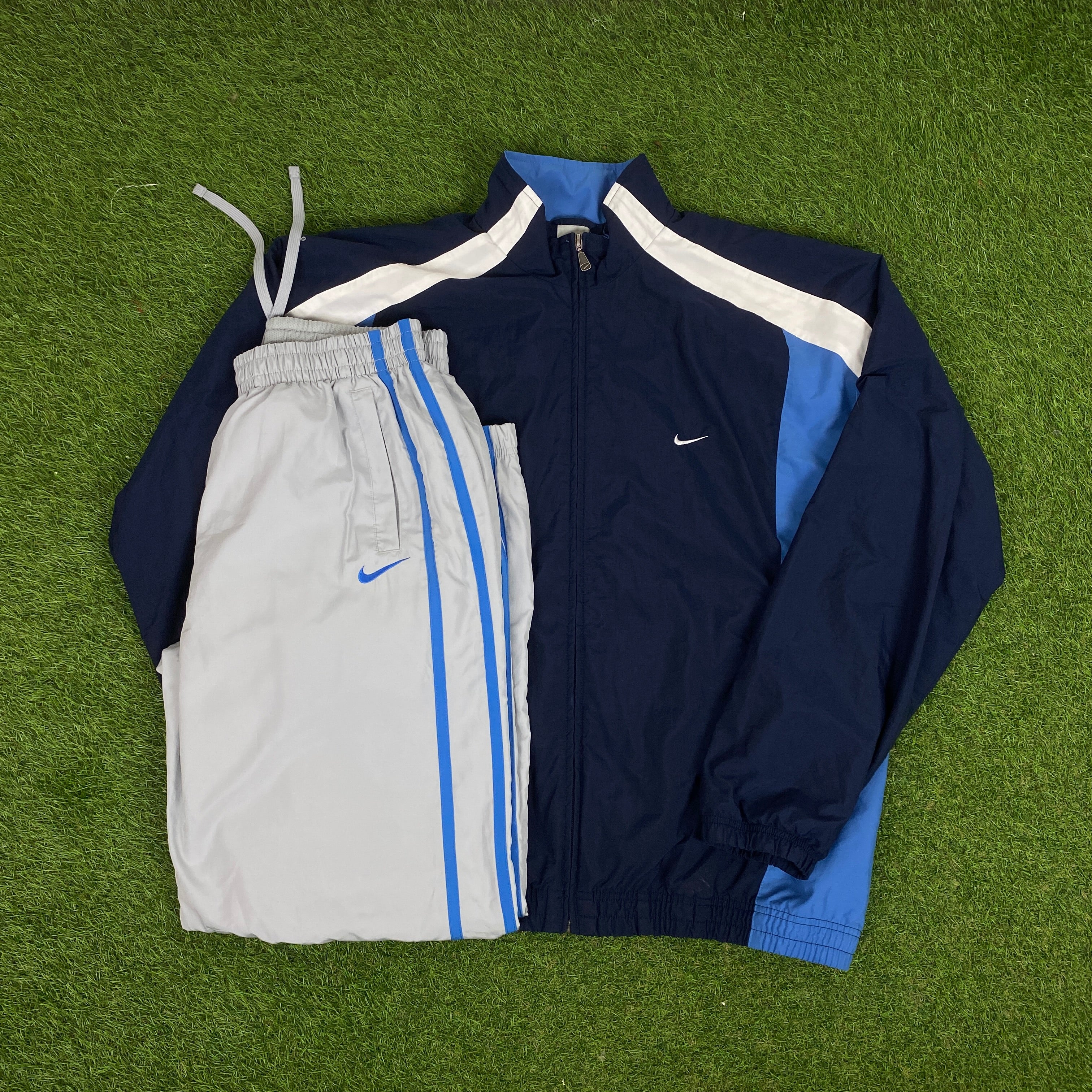 00s Nike Piping Tracksuit Set Jacket + Joggers Blue XL – Clout Closet