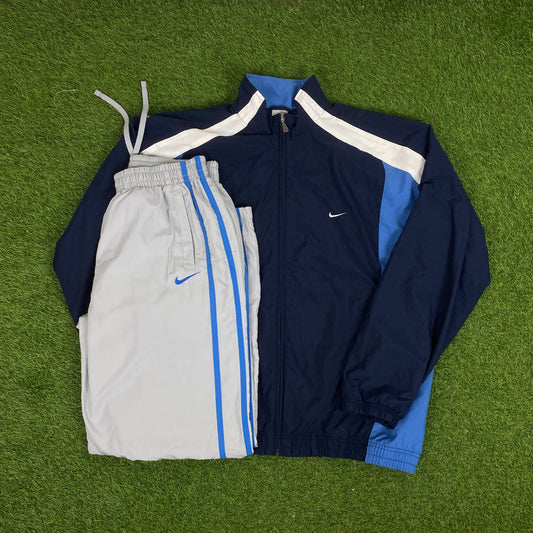 00s Nike Piping Tracksuit Set Jacket + Joggers Blue XL