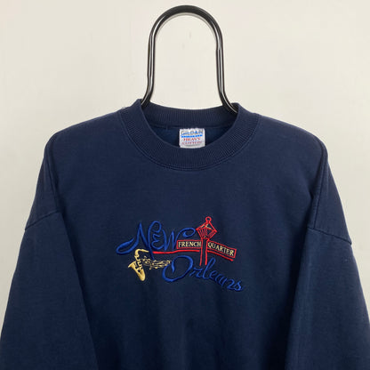 Retro 90s Gildan New Orleans Sweatshirt Blue XL