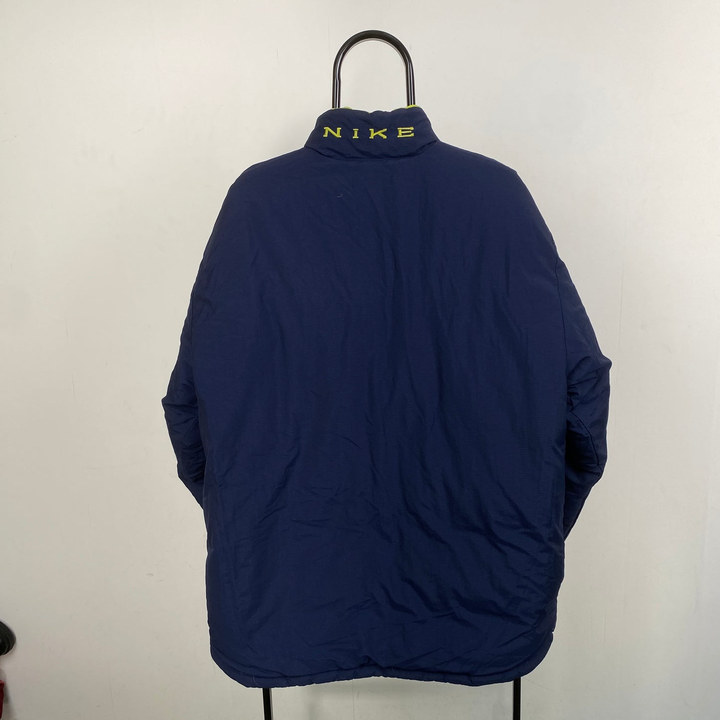 90s Nike Reversible Puffer Coat Jacket Blue Yellow Large