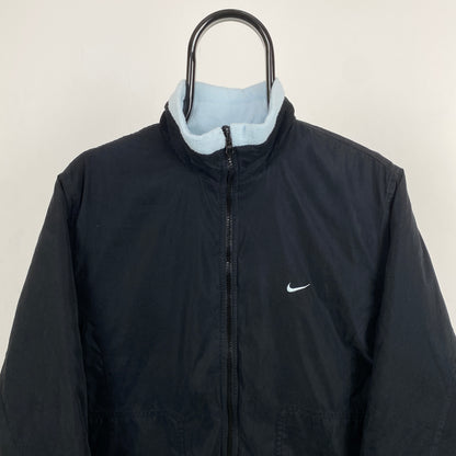 00s Nike Reversible Fleece Puffer Jacket Black Blue Medium