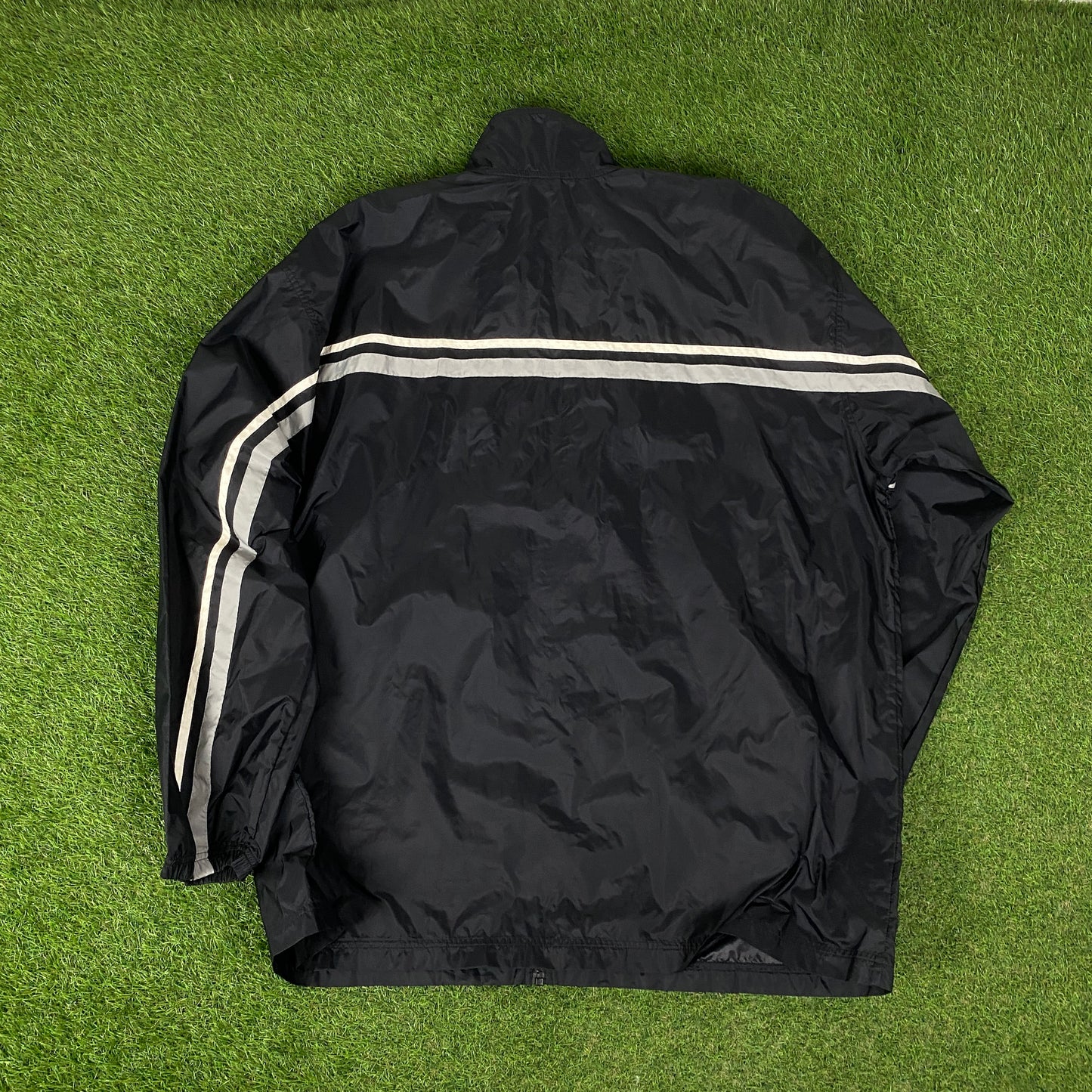 00s Nike Piping Windbreaker Tracksuit Set Jacket + Joggers Black XL