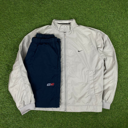 00s Nike Windbreaker Jacket + Joggers Set Grey Medium