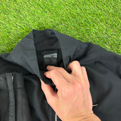 00s Nike Reflective Windbreaker Jacket + Joggers Set Black Medium