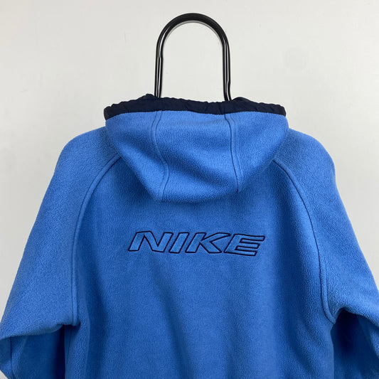 90s Nike Reversible Fleece Coat Jacket Blue Small