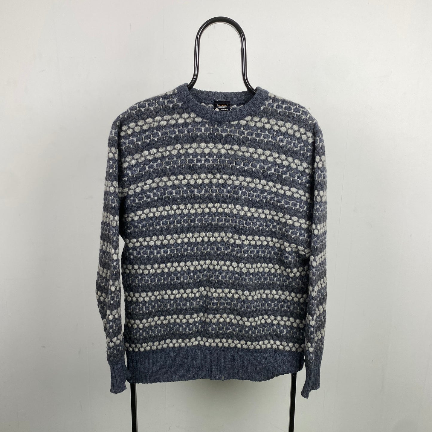 Retro 90s Shetland Wool Sweatshirt Blue Medium