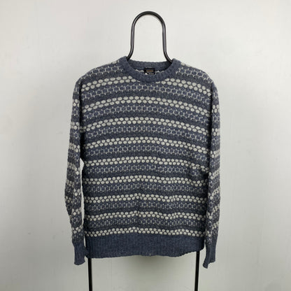 Retro 90s Shetland Wool Sweatshirt Blue Medium