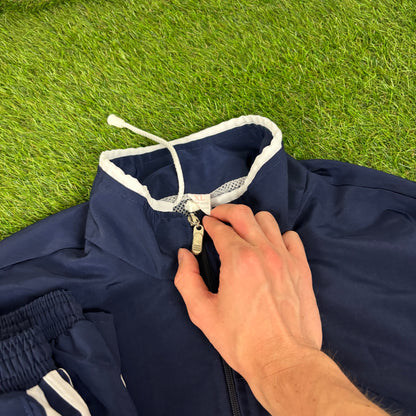 90s Adidas Piping Windbreaker Tracksuit Set Jacket + Joggers Blue XL