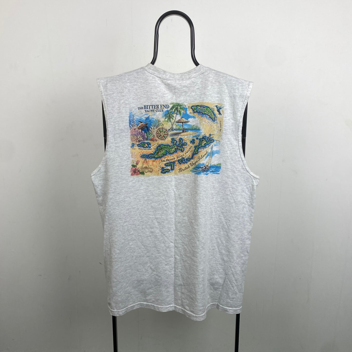 Retro 90s Gildan Surf Vest T-Shirt Grey Large