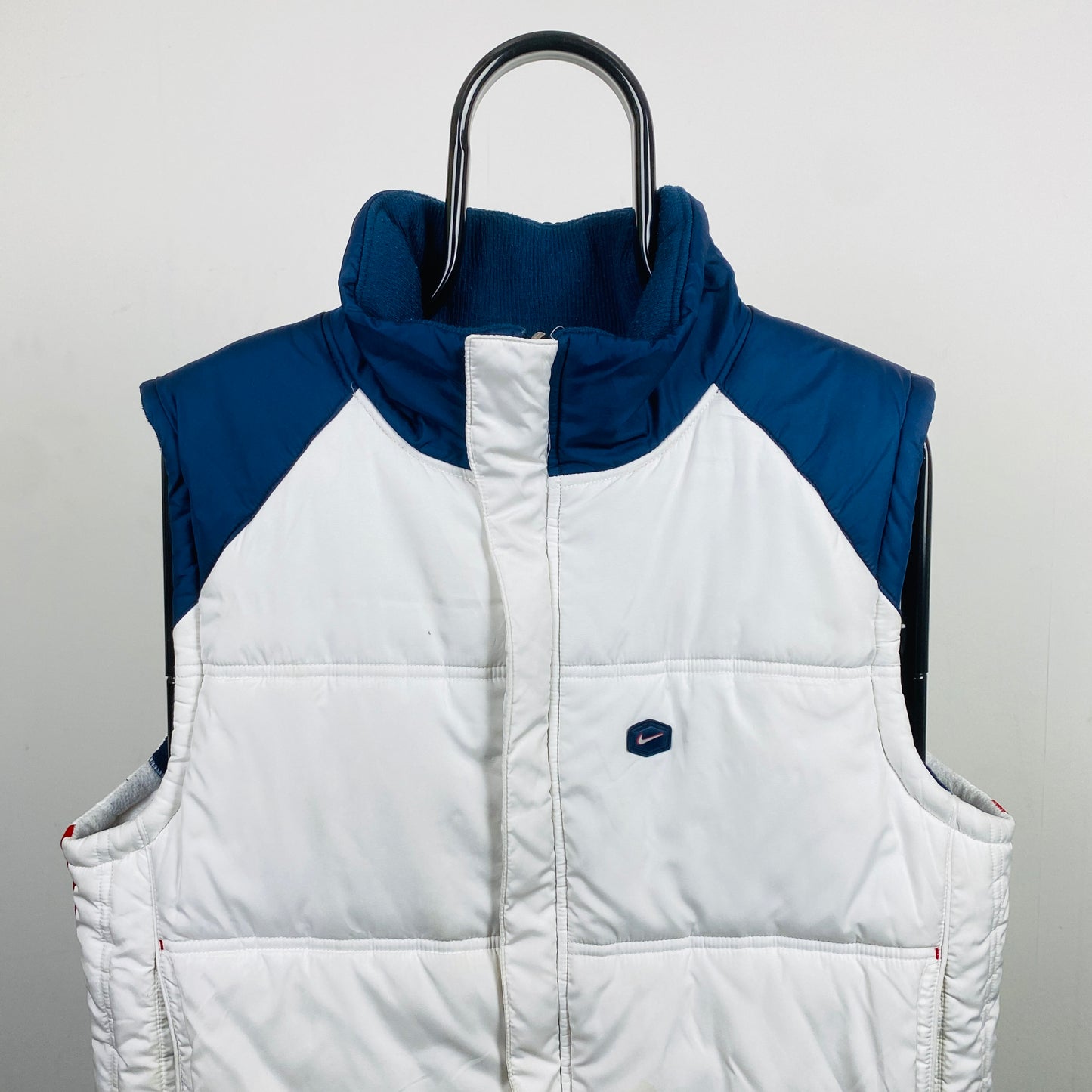 00s Nike Hex Reversible Puffer Gilet Jacket White Blue Medium