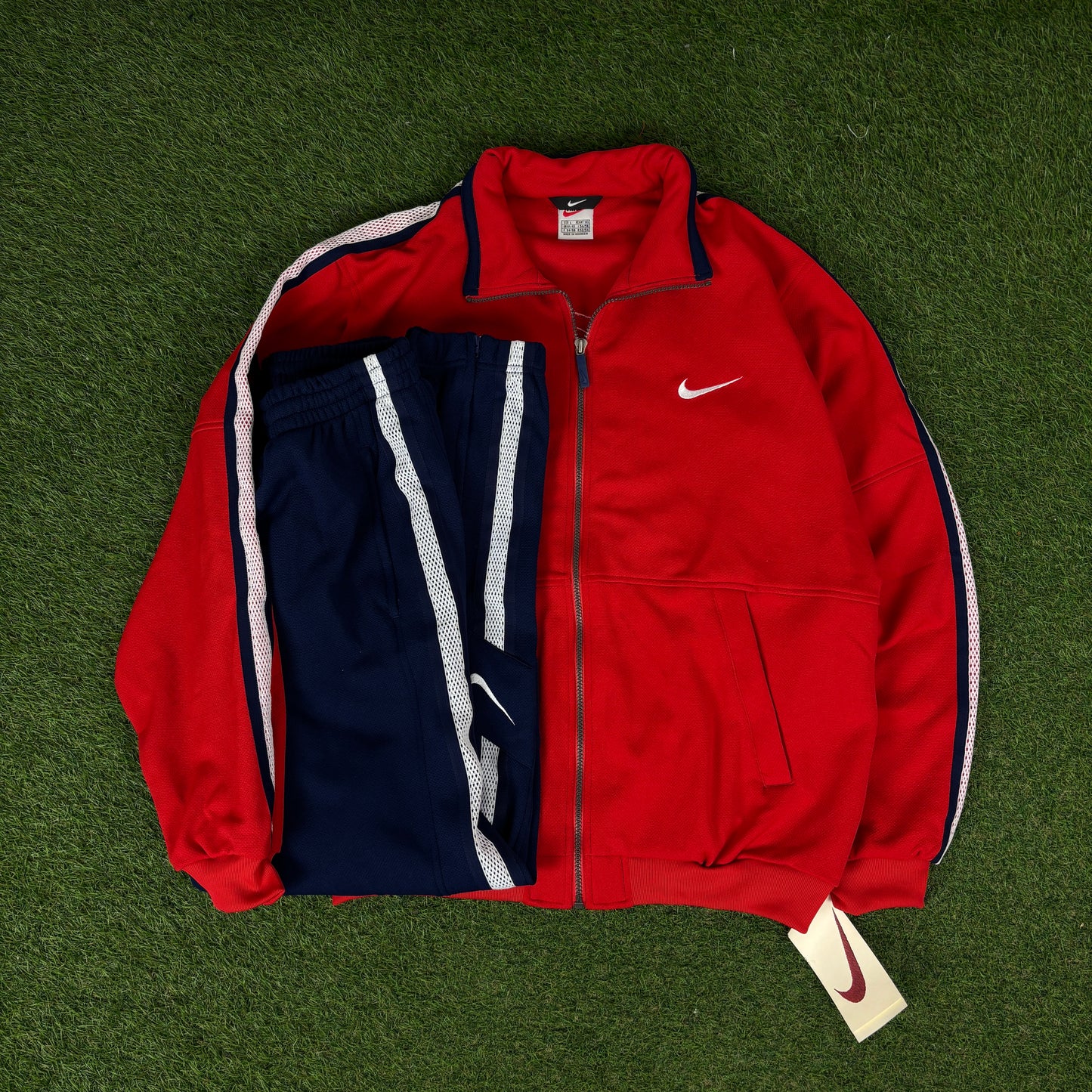 90s Nike Nylon Tracksuit Jacket + Joggers Set Red Large