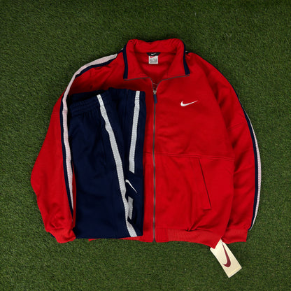 90s Nike Nylon Tracksuit Jacket + Joggers Set Red Large