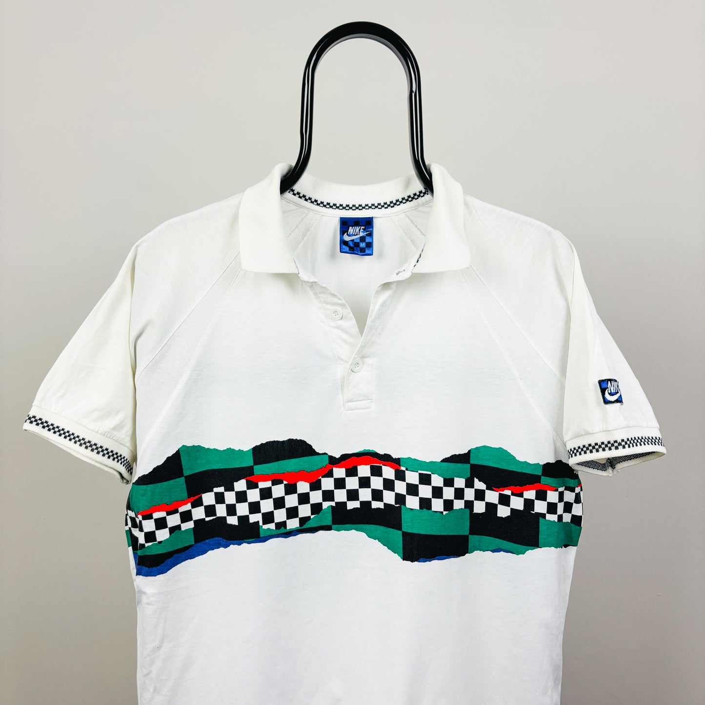 80s Nike John McEnroe Checkerboard Polo Shirt T-Shirt White Medium