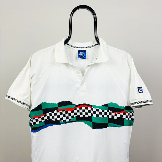 80s Nike John McEnroe Checkerboard Polo Shirt T-Shirt White Medium