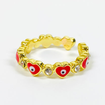 Retro Adjustable Eye Heart Ring Gold