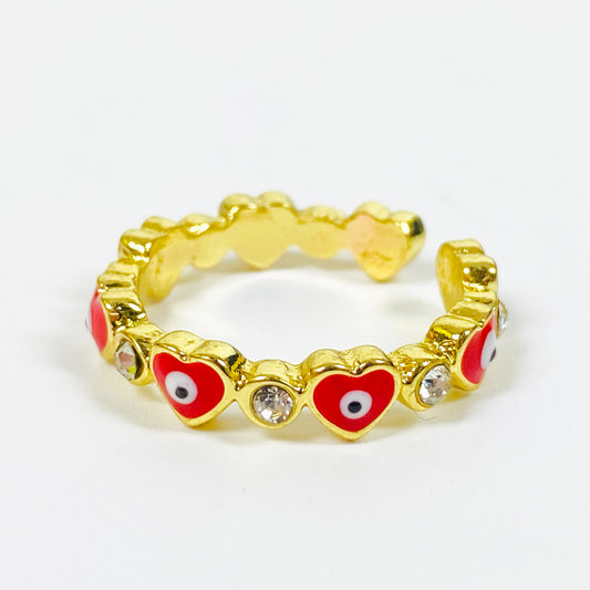 Retro Adjustable Eye Heart Ring Gold