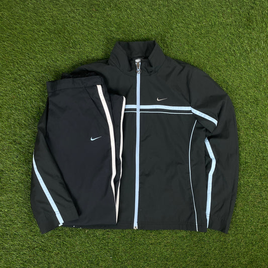 00s Nike Piping Windbreaker Jacket + Joggers Set Grey Small