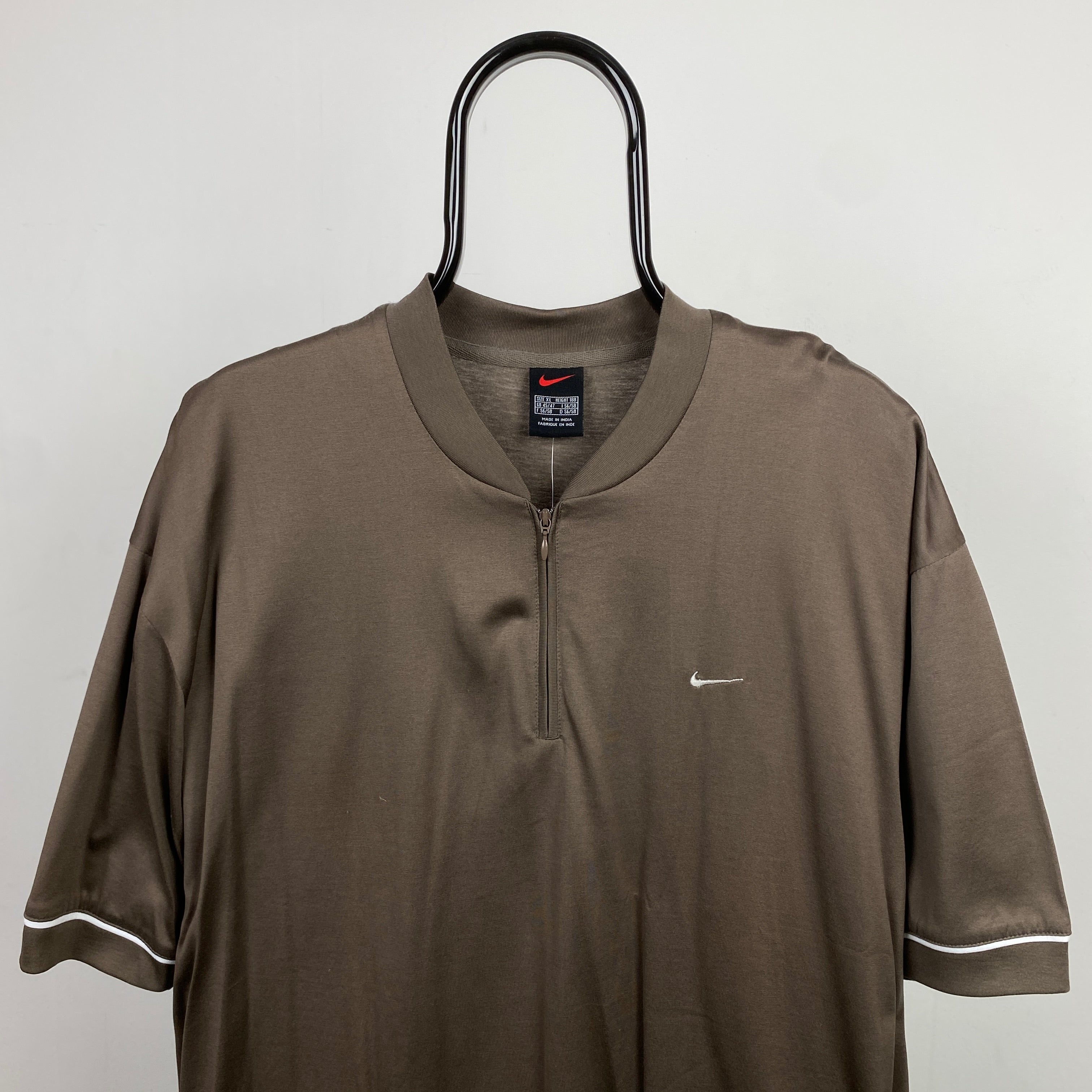 00s Nike Zip Gym T-Shirt Brown XL