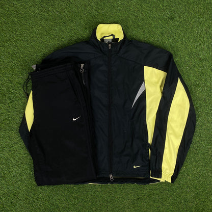 00s Nike Piping Windbreaker Jacket + Joggers Set Black Small