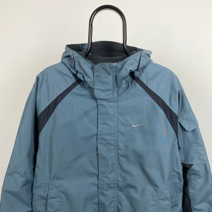 90s Nike Reversible Fleece Coat Jacket Blue Small