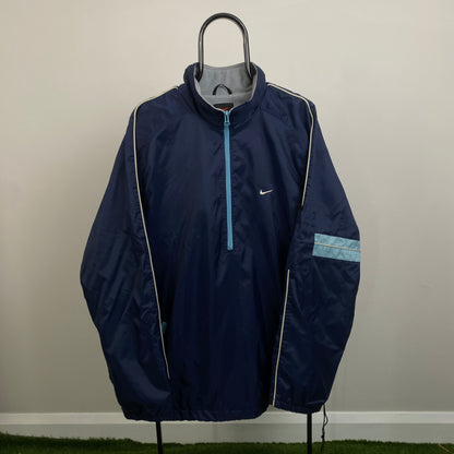 90s Nike Fleece Lined Windbreaker Jacket Blue XL