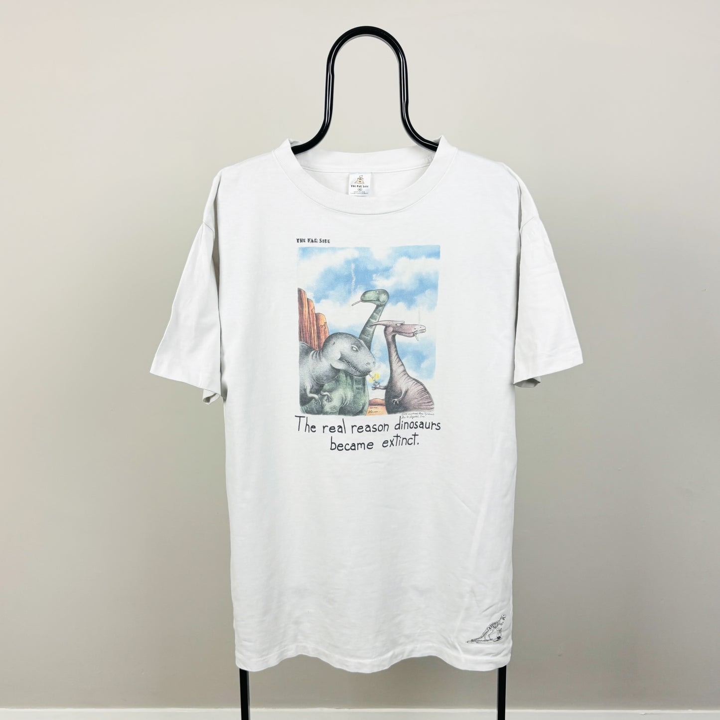 90s The Far Side Dinosaur T-Shirt White XL