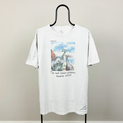 90s The Far Side Dinosaur T-Shirt White XL