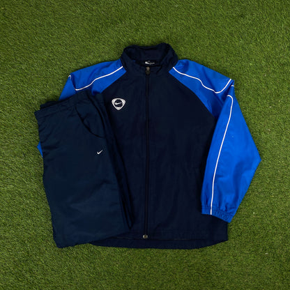 00s Nike Piping Windbreaker Jacket + Joggers Set Blue Small