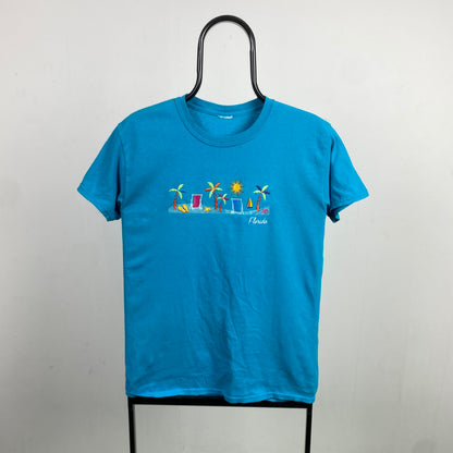 Retro 90s Florida Holiday T-Shirt Blue Small