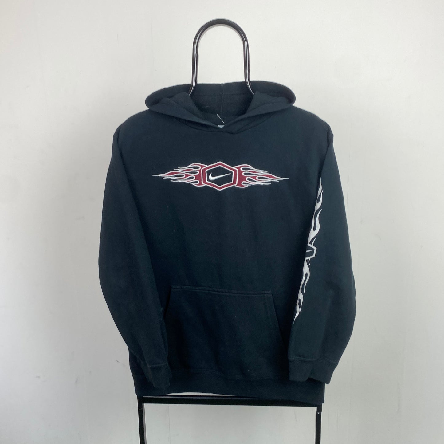 90s Nike Flame Hoodie Black Womens Large