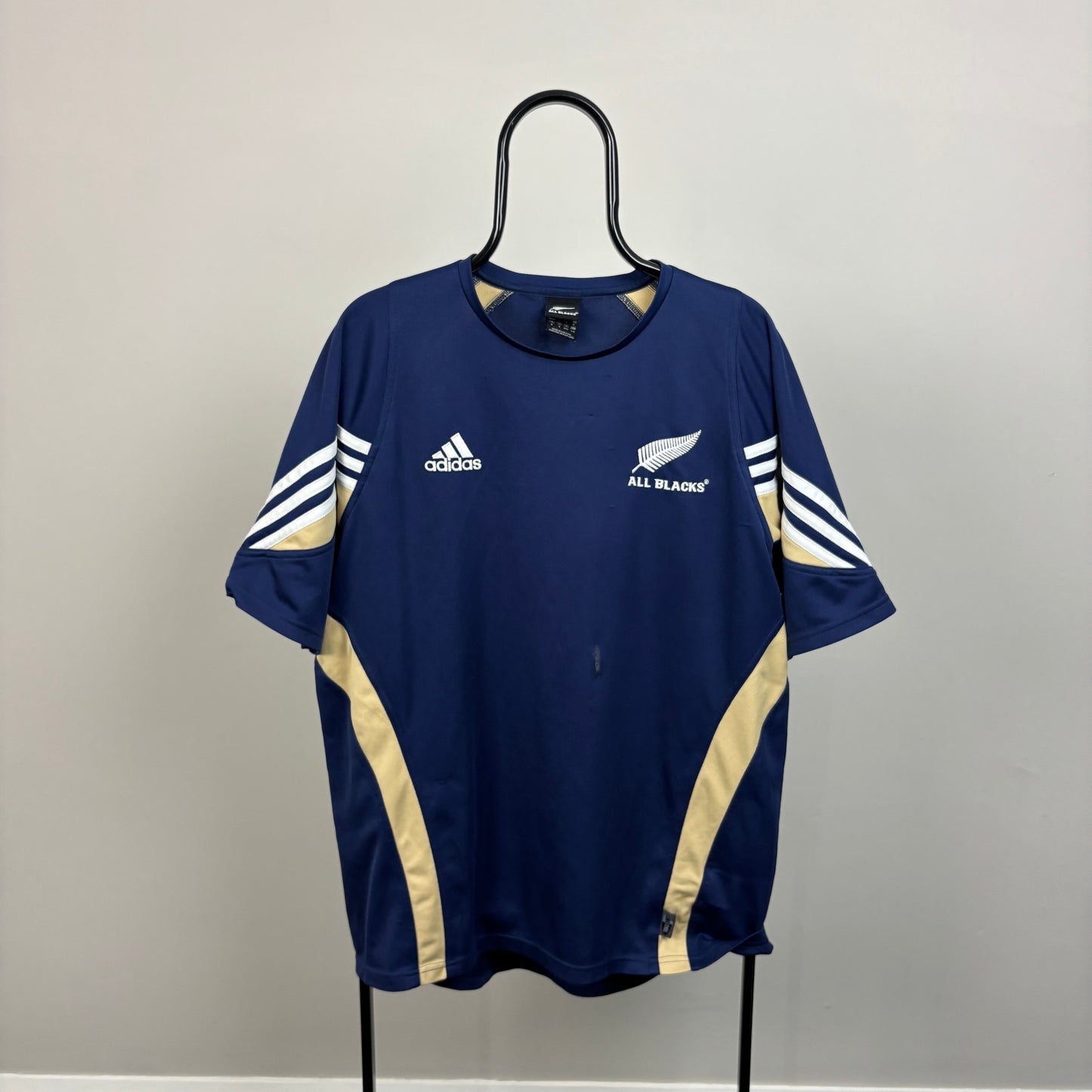 00s Adidas All Blacks Rugby T-Shirt Blue Large